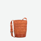 Mini Chestnut Woven Leather Bucket