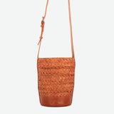 Mini Chestnut Woven Leather Bucket