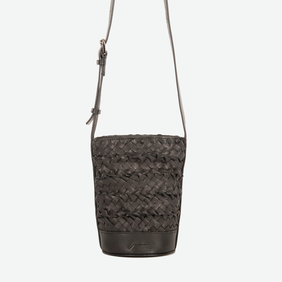 Black Leather Woven Crossbody Strap